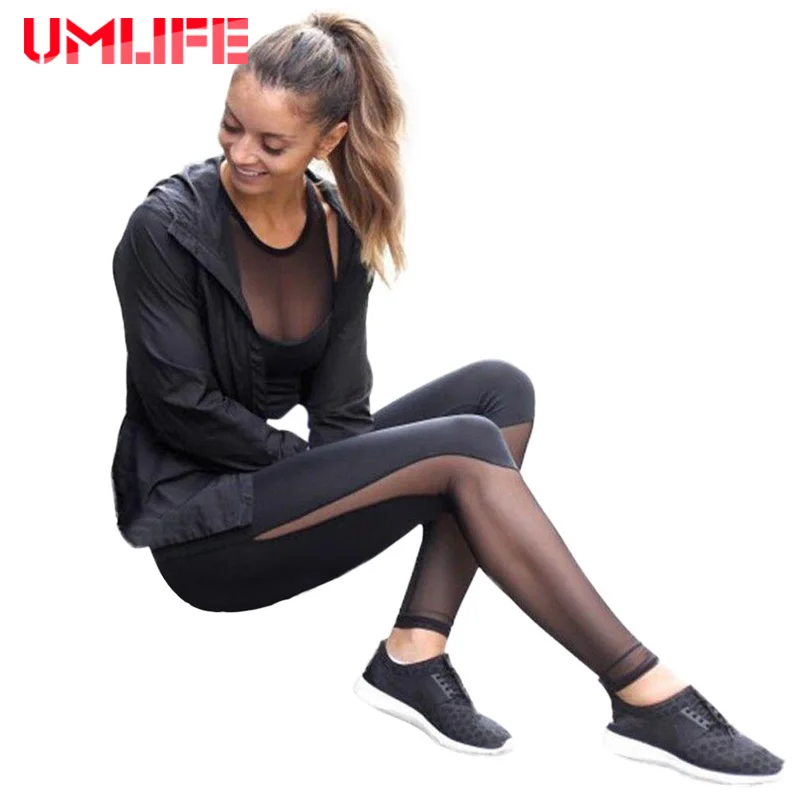 Женские леггинсы для фитнеса UMLIFE лоскутные сетчатые гетры с высокой талией