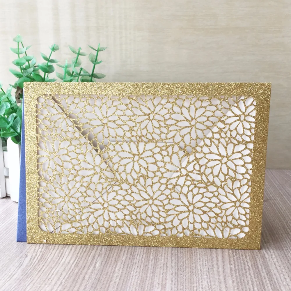 

100Pcs/Lot Laser Cut Hollow Out Flowers Design Wedding Invitation Card Greeting Blessing Card Birthday Party Decorative