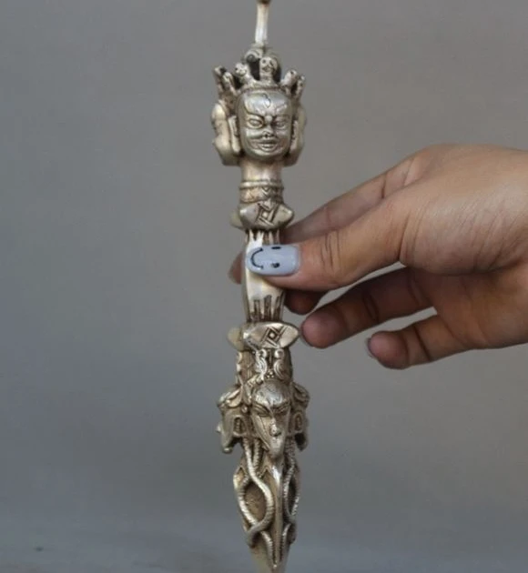 9 &quotСтарая тибетская Тантра буддизм серебряная голова Будды ваджра Дордже фюрба