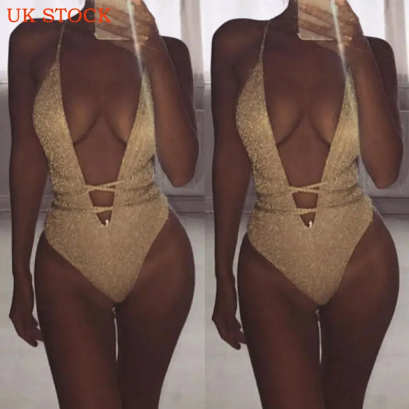 2019 сексуальный цельный купальник с золотыми блестками Женский бандажный