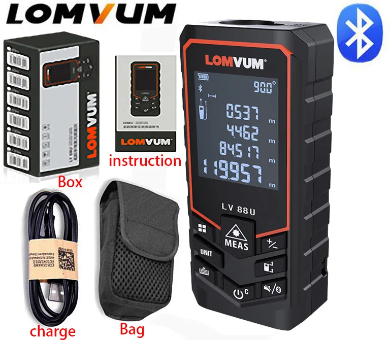 Лазерный дальномер LOMVUM, 50 м, 80 м, 100 м, 120 м, М, лазерный дальномер, мини, Bluetooth, ленточный дальномер, USB, измеритель диастиметра