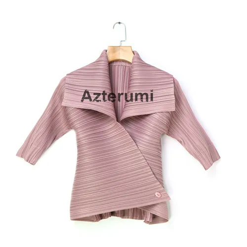 pink Azterumi специальная плиссированная Женская куртка с отложным воротником Женская открытая стежка пальто с рукавом до локтя Белый Хаки Красный Черный Бежевый Топы - Цвет: pink