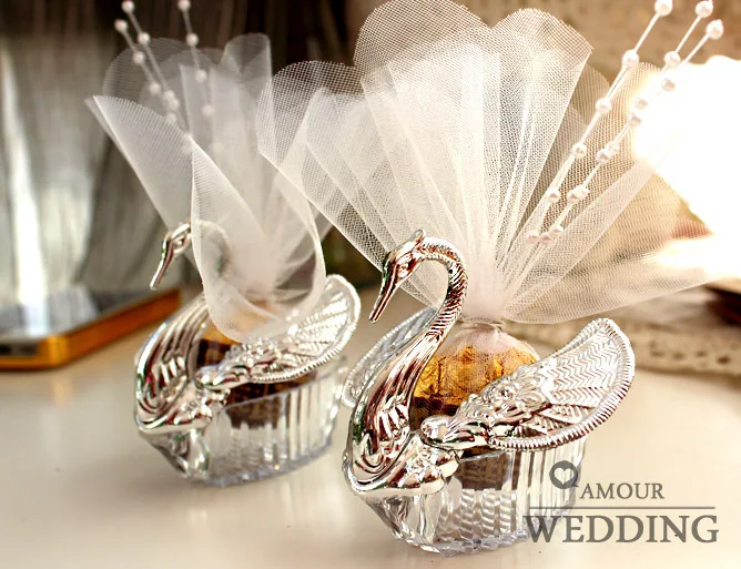 

European Styles wedding candy box Acrylic Silver Swan Sweet Wedding Gift Jewely Candy box Candy gift box Wedding Favors holders