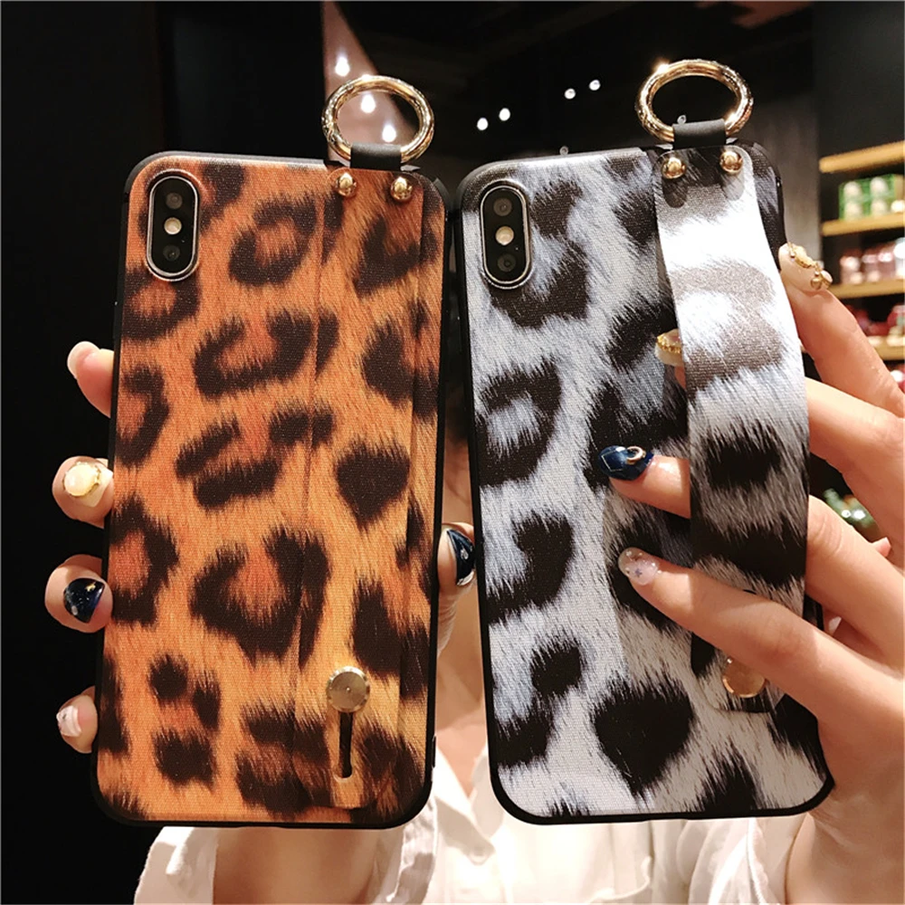 Цветной чехол для телефона с леопардовым принтом iPhone XS Max XR мягкий из ТПУ ремешком