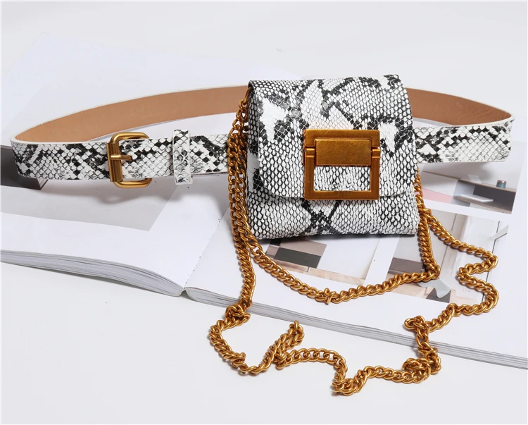 Fanny Pack chains belt bag animal print serpentine waist bag women brand mini leather purse new hight quality drop shipping
