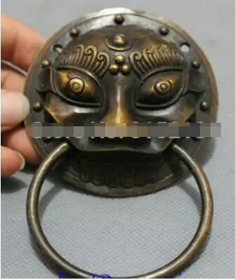 Китай Бронза собирает FengShui голова льва маска статуя ворда злые ворота дверной