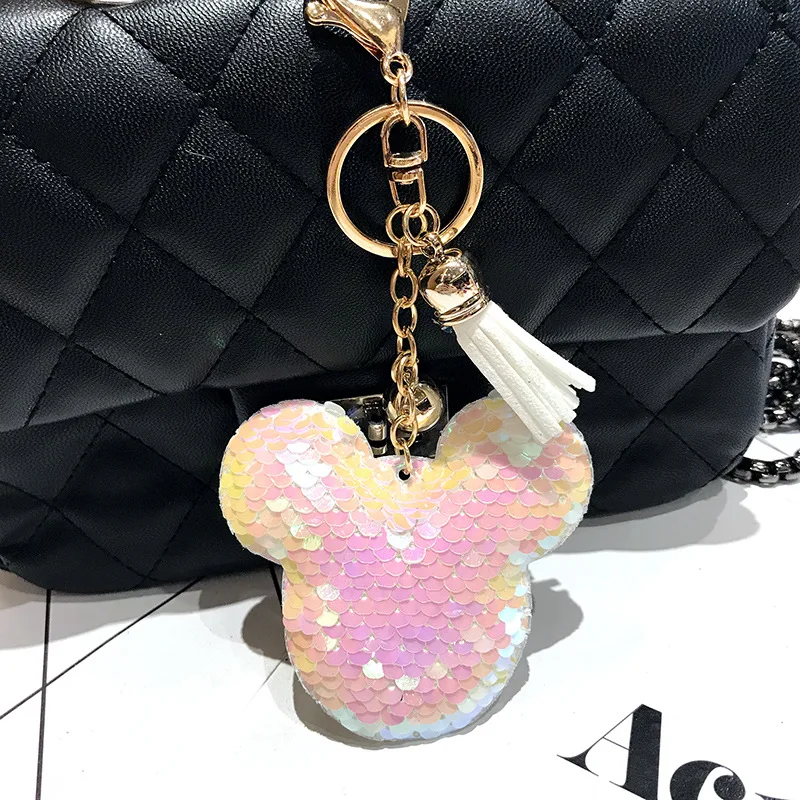 Блестками микки модная цепочка для ключей сверкающие брелки женских