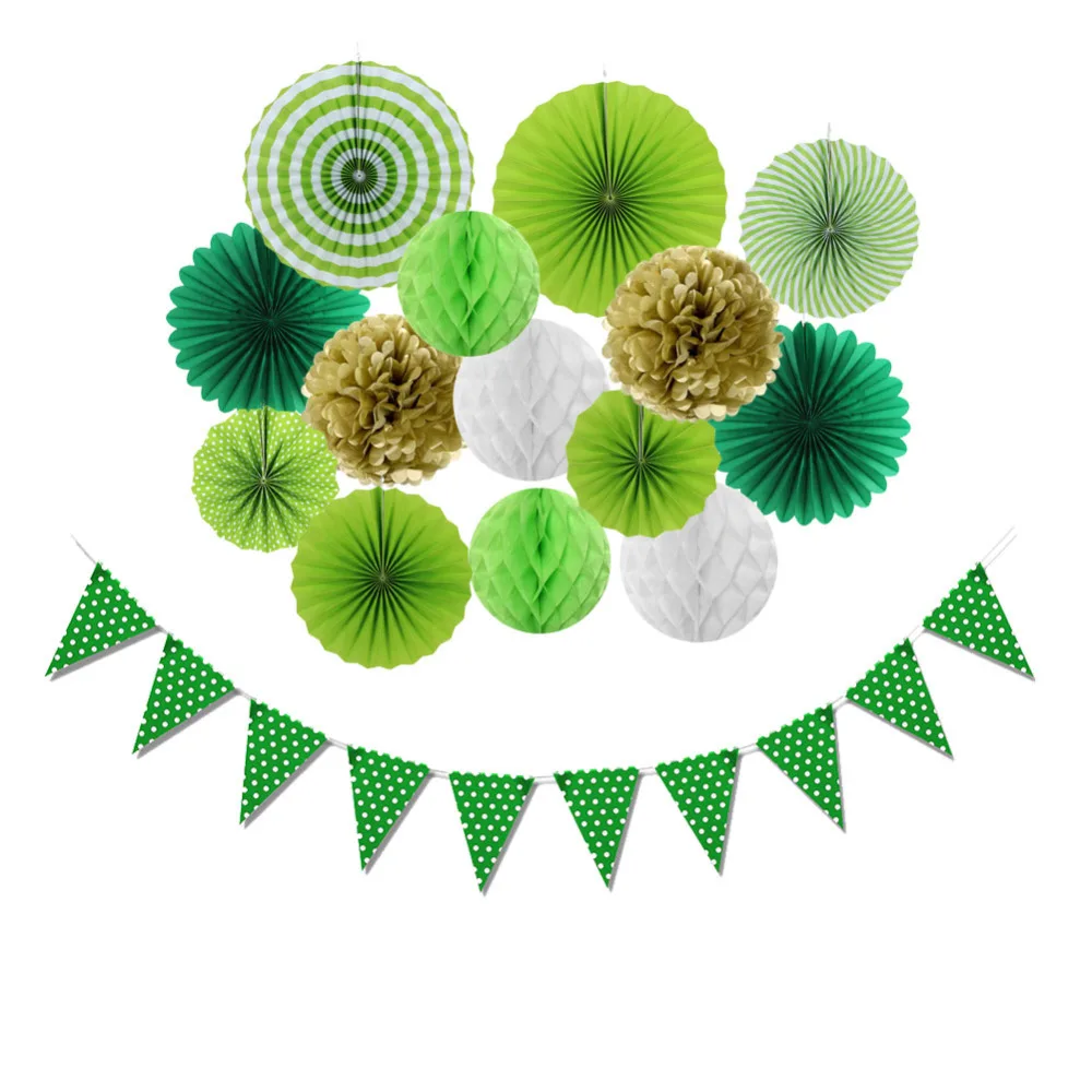 

15pcs Paper Decoration Set Paper Rosette Fans Honeycomb Ball Pennant Flags Banner Wedding Birthday Party