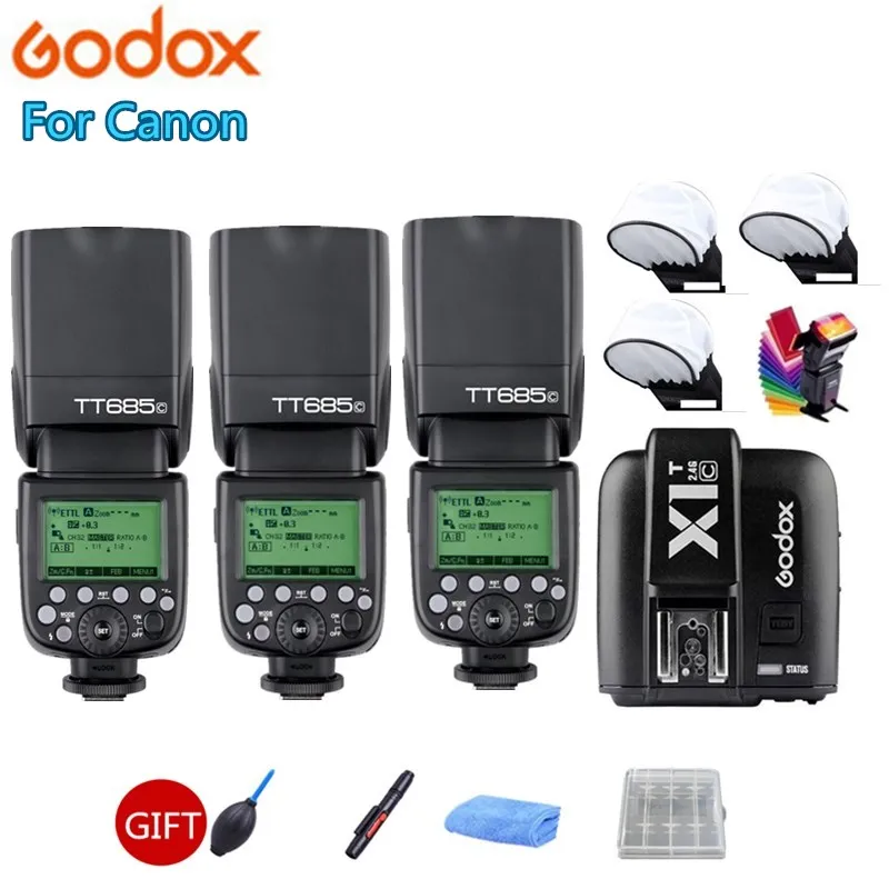 

3X Godox TT685C Camera Flash TTL HSS 2.4GHz Wireless High Speed 1/8000s GN60 + X1T-C Trigger Transmitter for Canon Eos Camera