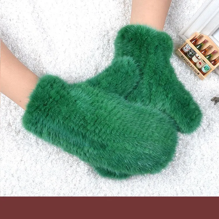 green A 006 Новые популярные зимние женские перчатки из натурального меха норки милые женские перчатки из натурального меха норки Хорошие эластичные женские зимние вязаные - Цвет: green A