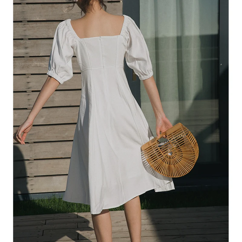 Летнее платье-туника Cheerart с квадратным вырезом и жемчужными пуговицами женское