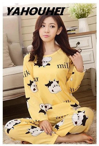 niutou yellow Женские хлопковые пижамы hello kitty, комплекты ночного белья, мягкая Пижама женская ночная рубашка, модные стильные пижамные комплекты, Новое поступление PJM004 - Цвет: niutou yellow