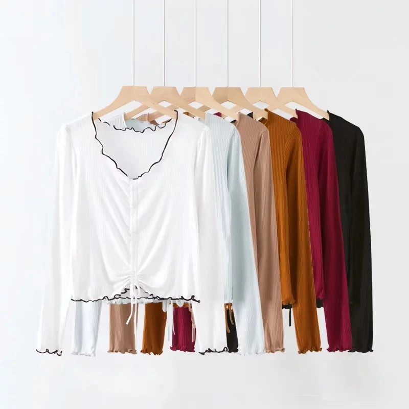 Женский укороченный топ с V-образным вырезом и длинным рукавом | Женская одежда