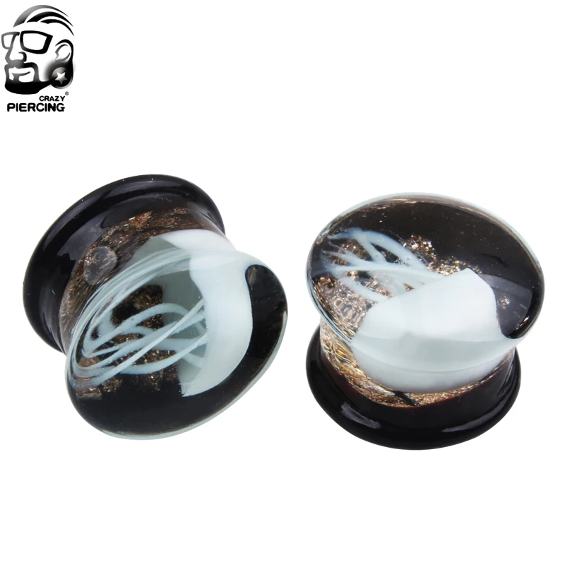 New 8-16mm A Pair of Glass Ear piercing Fashion Double Flared White Jellyfish earrings Plugs Translucent ocean body jewelry | Украшения и