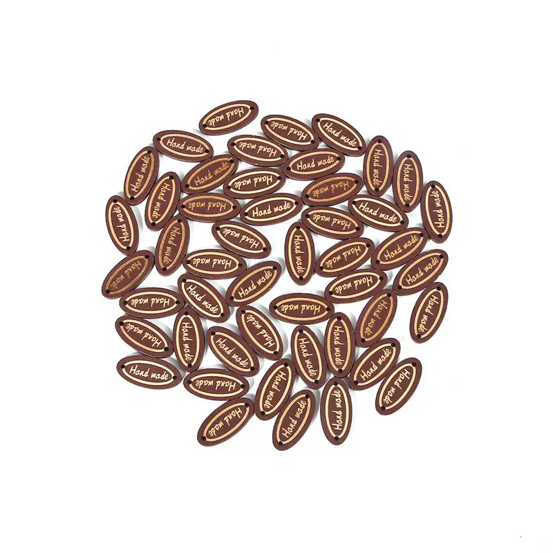 12mm x 26mm 50/100pcs Handmade Oval Square Natural Wooden Button "Hand Made" Tags Applique for DIY Sewing Clothes Crafts Scrapbooking - Цвет: 12mm x 26mm