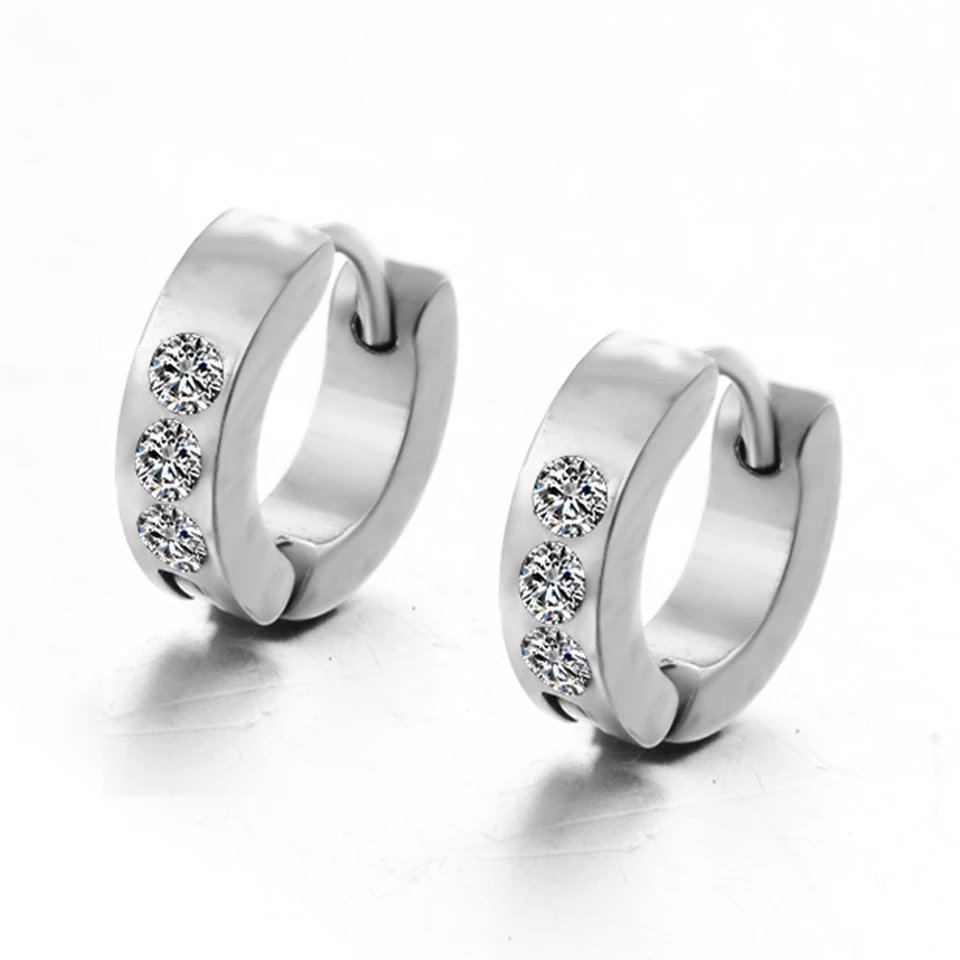 Fashion new zircon hoop earrings for women men Punk 3color stainless steel small ear hoops Charm round circle mini jewelry | Украшения и