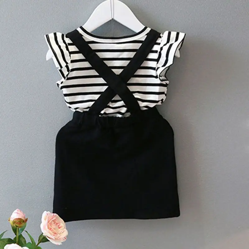 Летнее платье с цветочным рисунком для девочек принцессы в черно-белую полоску