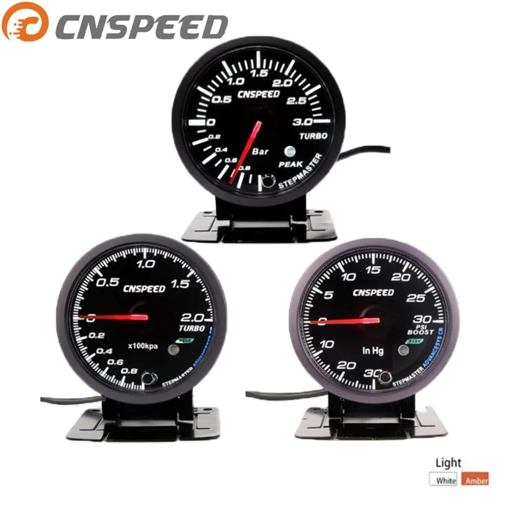 

CNSPEED 2.5 inch 60mm Car Turbo Boost Gauge 2Bar / 3Bar / Psi White and Amber Dual Led Display with Peak Warning YC101410