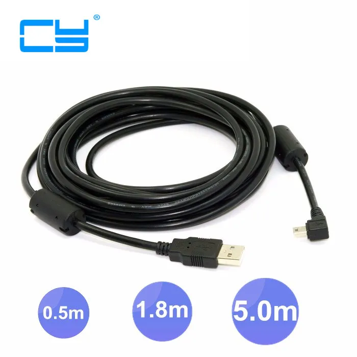 Кабель USB2.0 Male to Mini USB левый и правый угловой 90 градусов 50 см 180 5 м для камеры MP4 Tablet PC