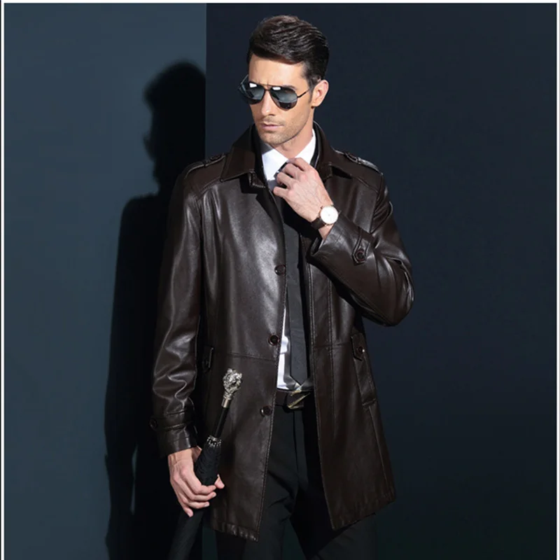 Осень зима мужская кожаная куртка со стоячим воротником для мужчин натуральная