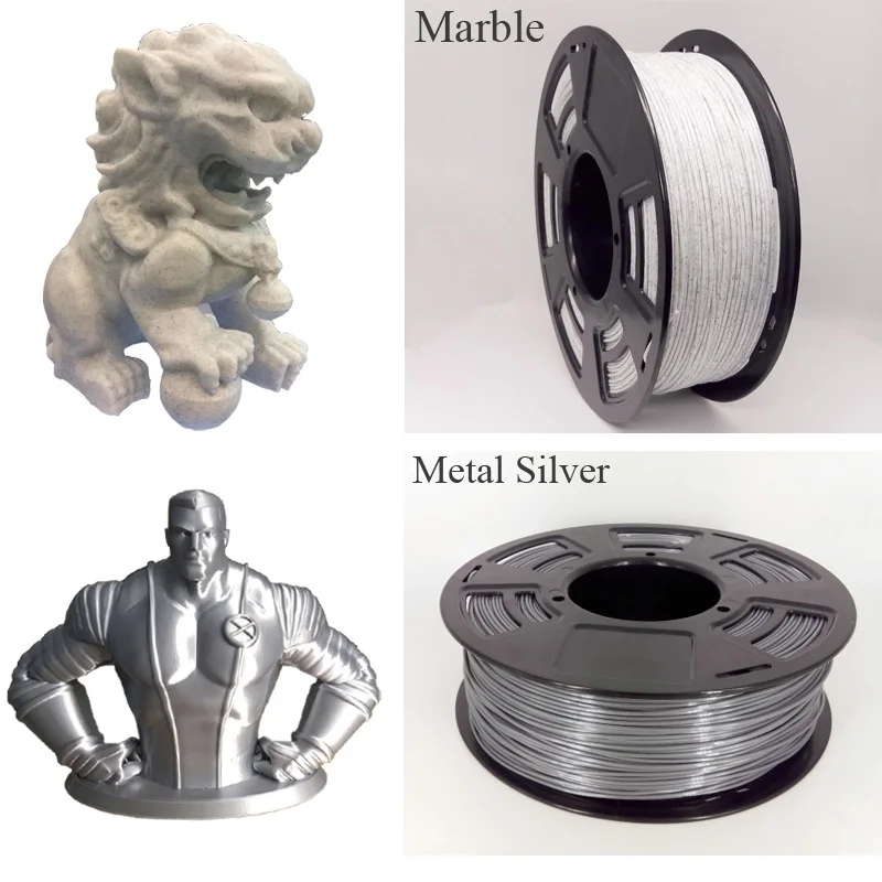 Metal-Silver Нить для 3d принтера PLA ABS PETG TPU мраморный Нейлон Металл углеродное волокно 1 кг/рулон 1,75 мм Материал PLA расходные материалы для 3d принтера - Цвет: Metal-Silver