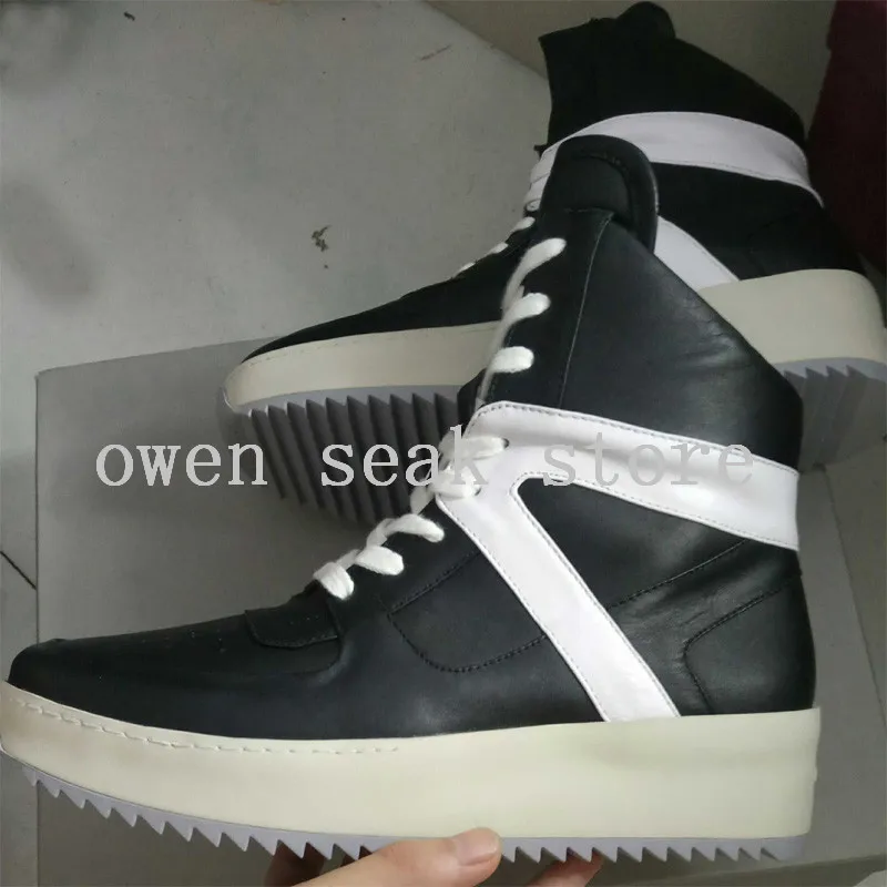 Owen Seak Men Shoes Genuine Leather High-TOP Ankle Boots Luxury Trainers Casual Lace-up Flats Fog Black Big Size |