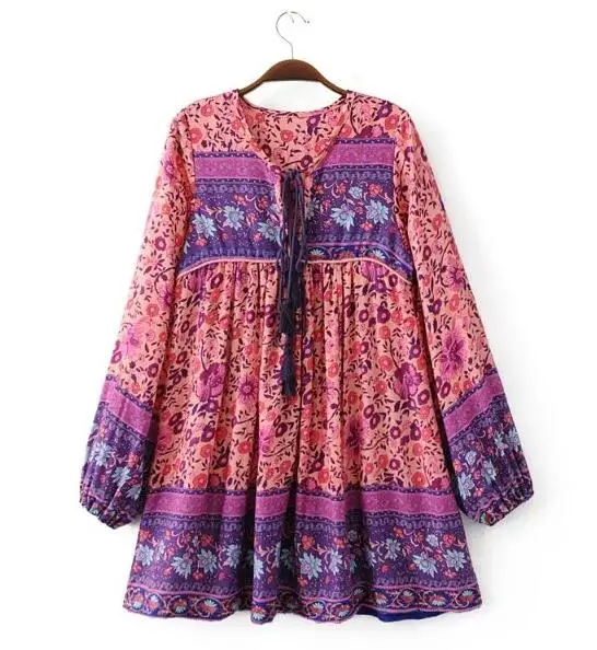 Богемия шнуровкой с v образным вырезом местоположение платье цветочным принтом