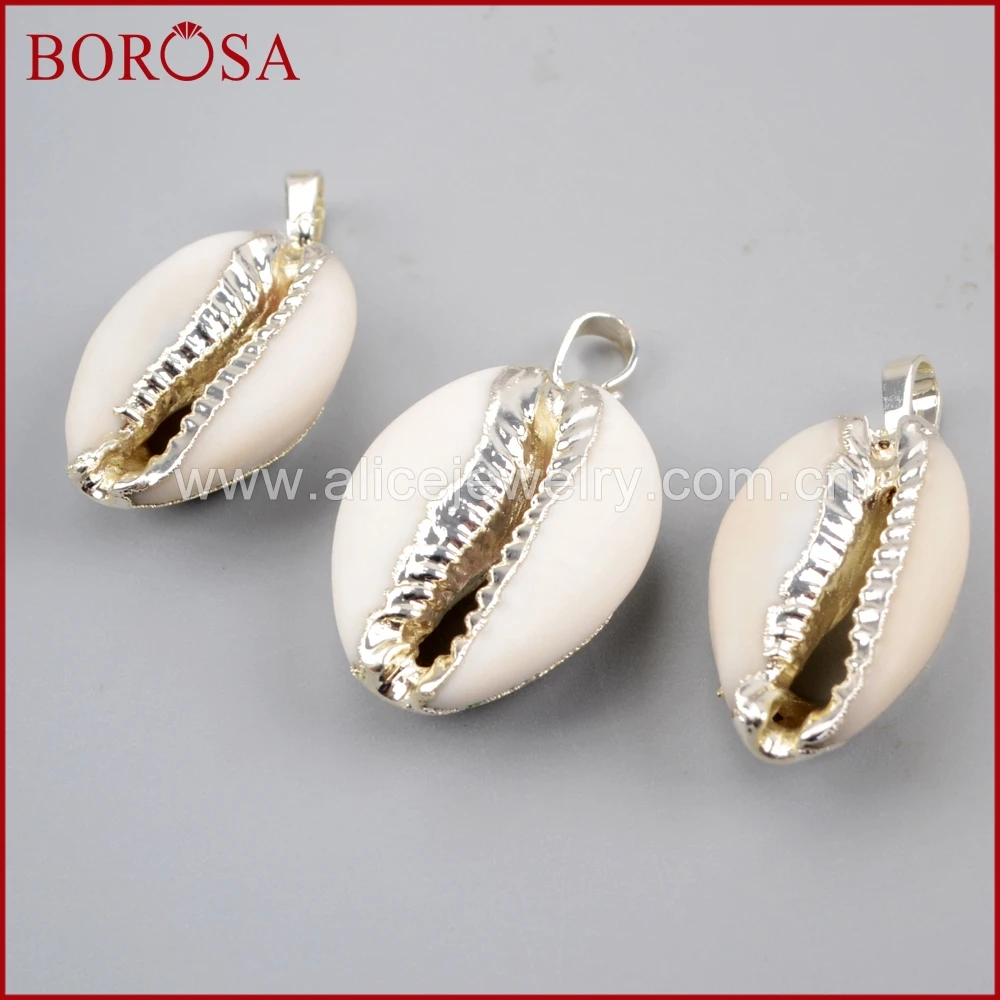 BOROSA 10 шт Стильный натуральный серебристый цвет Cowrie Shell Кулон Бусы из драгоценных