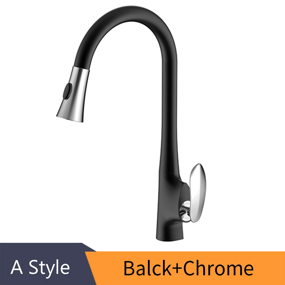 A Balck Chrome Смесители для кухни с Золотой Одной ручкой выдвижной кухонный кран с одним отверстием поворотный кран с ручкой на 360 градусов смеситель для воды Смеситель кран 0160K - Цвет: A Balck Chrome