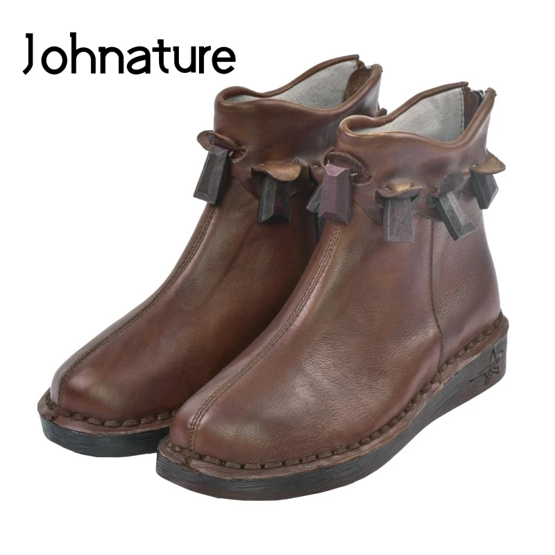 Johnature/Новинка 2020 года зимние Ботинки Martin из натуральной кожи с круглым носком