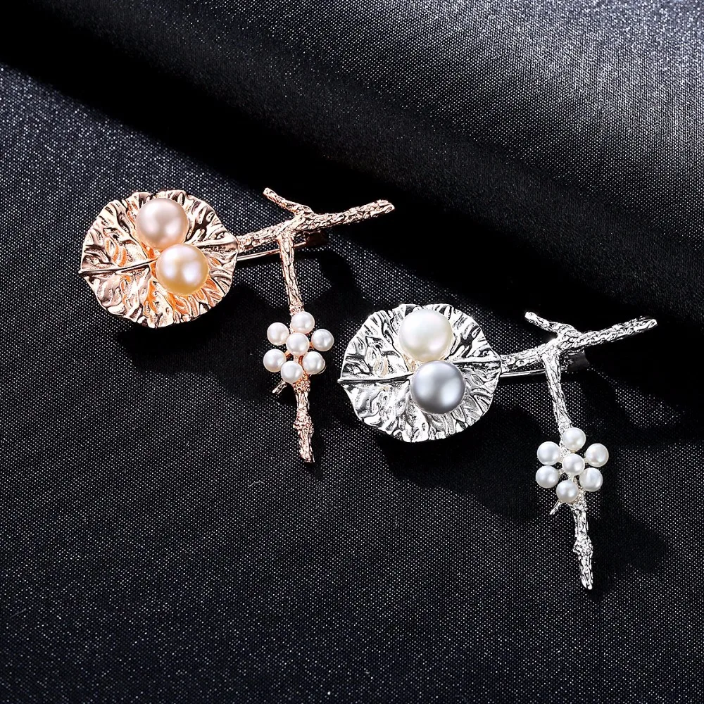 CZCITY Rose Gold Color Luxury Beautiful Plants Natural Pearl Brooches for Women Fashion Bohemian Pins Brooch Jewelry Summer Gift | Украшения