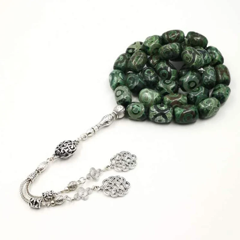 Глаза Агаты камень Tasbih натуральный Агаты мужские Молитвенные Четки из бусин мусульманский зеленый 33 бисер субха