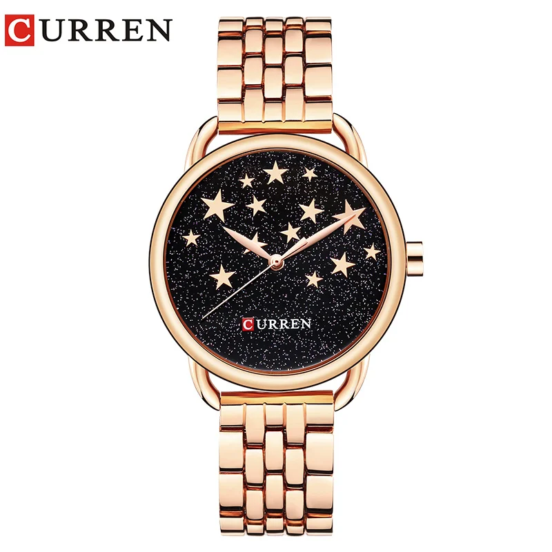 rose black CURREN творческий дизайн кварцевые для женщин часы повседневное Модные женские подарок наручные часы Роза сталь ремень relogio feminino 9013 - Цвет: rose black