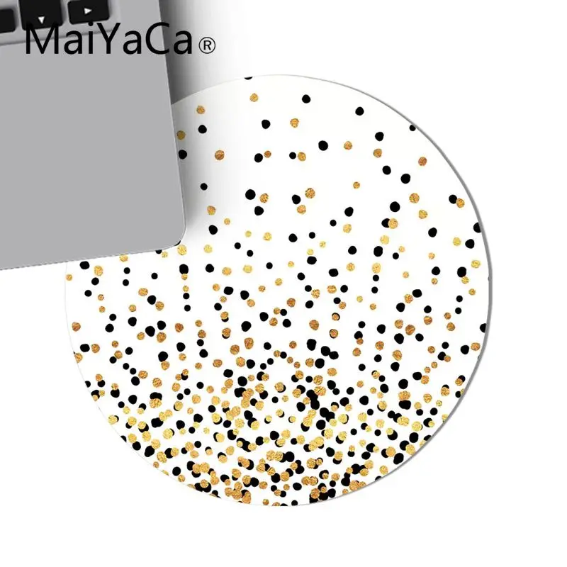 Маленький круглый коврик для мыши MaiYaCa с плавающими точками черный и золотой на