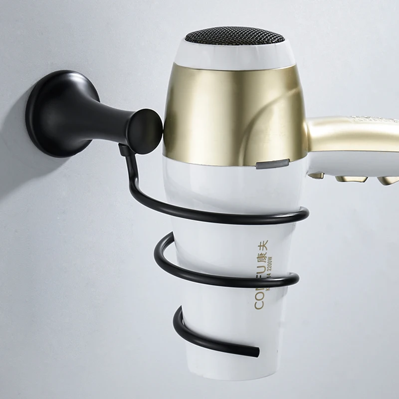 Black Hair Dryer Holder Stainless Steel Wall Mounted Bathroom Shelf Rack Storage Save Space | Обустройство дома