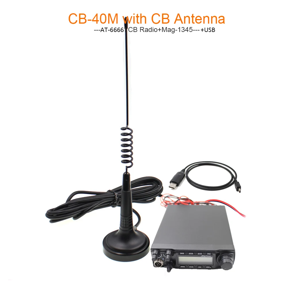 Большие ЖК-дисплеи AT-6666 AM FM USB LSB PW CW 10 метров 28,000-29,700 МГц 40 каналов cb радио+ программный кабель - Цвет: AT-6666-USB-Antenna