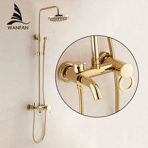 Смесители для душа, золотистый латунный кран для ванной комнаты, дождевая насадка для душа, круглая настенная модель