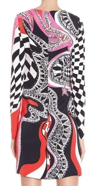 Spring New Arrival Elastic Dress Ladies' Elegant Geometric Print Long Sleeves Plus size XXL Stretch Day | Женская одежда