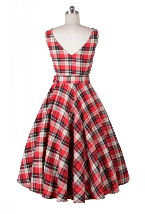 2015Retro 50s Vintage Dresses Rockabilly Swing Plaid Print Summer Ball Gown Dress Women Cotton Casual Dance | Женская одежда