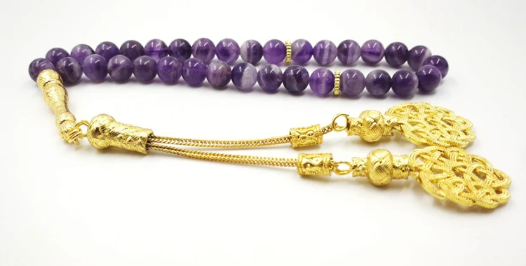 Натуральные аметисты Tasbih стиль ислам браслеты для женщин золотые турецкие кисточкой Четки мусульманские Роскошные дамские украшение четки подарок