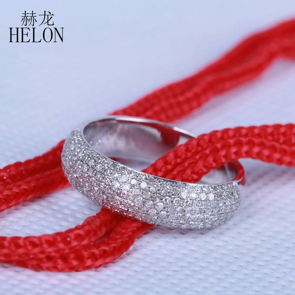 HELON Solid 14K белое золото проложить 0.55ct натуральные бриллианты юбилей Группа Унисекс костюм обручение Свадебные бриллианты кольцо ювелирные изделия