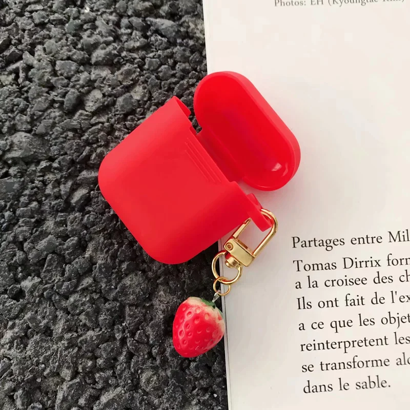 Для Airpods 2 Чехол милый оранжевый клубника Мягкий силиконовый чехол для защитный
