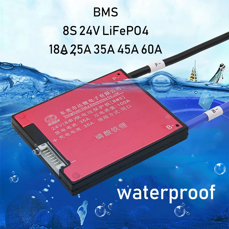 8S 24V LiFePO4 литиевая батарея Защитная плата BMS с балансом Водонепроницаемый 18650 lipo литий-ионный железо фосфат 16A 25A 35A 45A 60A