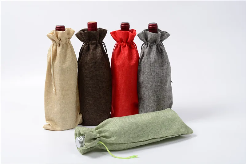 

Personalised Jute Wine Bottle Bags For Christmas Party wedding bomboniere Burlap Hessian Gift Bag bottle Covers 50 pcs 15x35cm