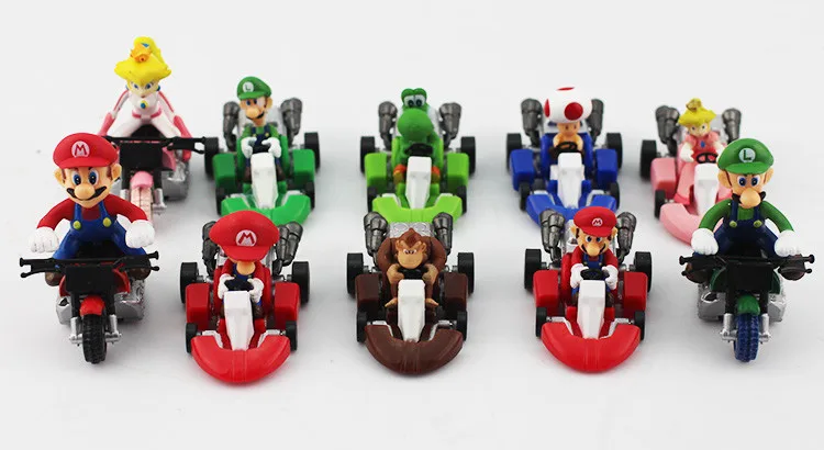 10 шт./лот Super Mario Bros Kart откатная машина Марио Луиджи Йоши Жаба гриб Принцесса Персик Ослик Конг фигурка игрушка