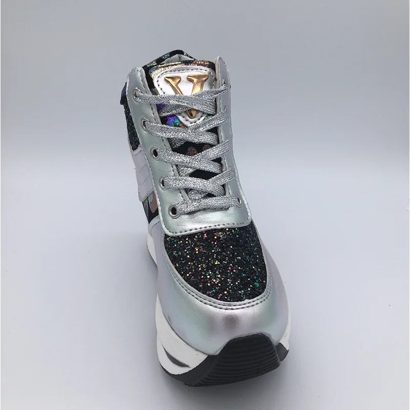 BANGJIAO New Fashion Bling High Heels Lady Casual Shoes Ladies Wedge Platform Sneakers Women 11CM Dwing Dlimming Shoes
