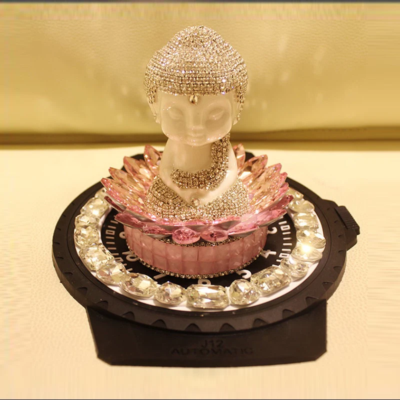 

New Creative Luxury Diamante Car Perfume Holder Lady High Grade Ceramics Lotus Buddharupa Home Decorative Freshener Bottle
