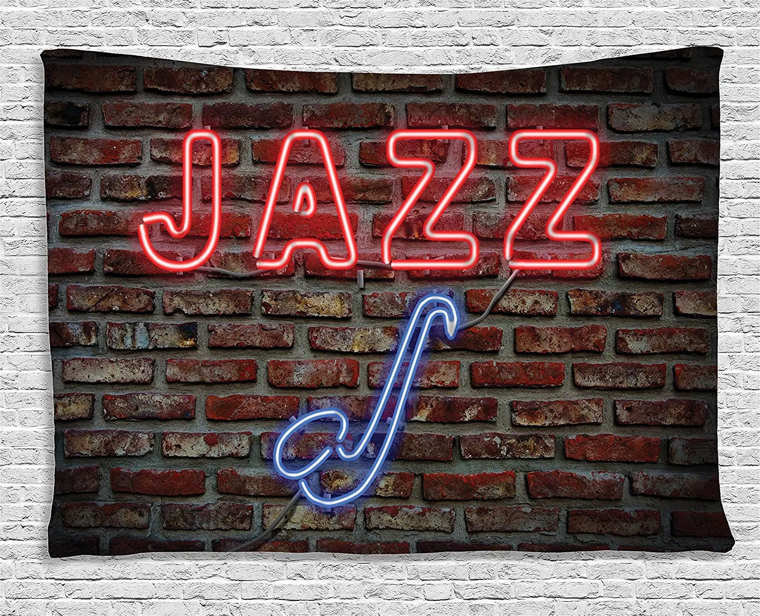 Music Tapestry Alluring Neon All Jazz Sign with Saxophone Instrument on Brick Wall Print Hanging for Bedroom Living Room | Дом и сад