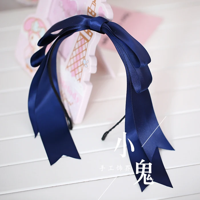 Navy blue Японская девушка ручной работы негабаритных оголовье DIY лук аксессуары для волос головной убор Лори Лолита Mengniang COS оголовье - Цвет: Navy blue