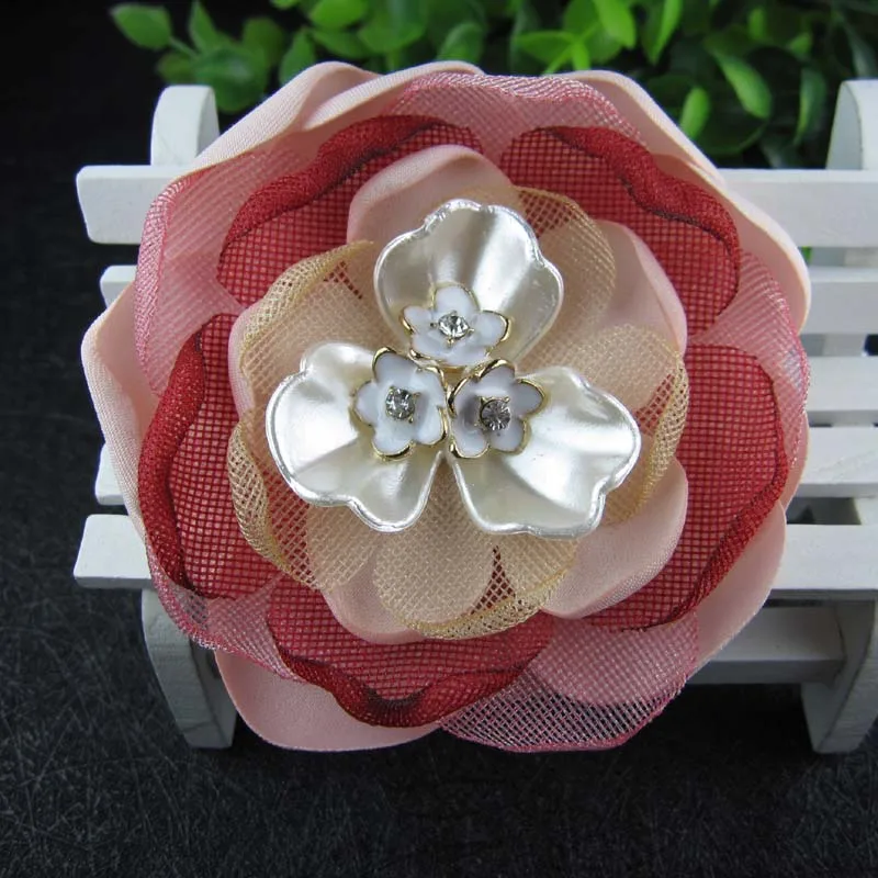 

Free shipping!6pcs/lot 3inch New women burned edges the bride corsage wedding flower hair clip brooch pin hair accessory